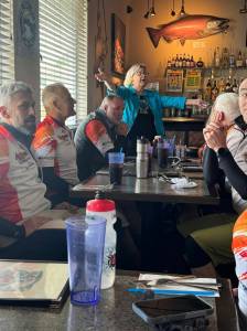 Pedal to Phoenix 2026 by ZWAP
During their second leg of the 37-day trip, the Pedal to Phoenix cyclists stopped at the Fishin Hole Restaurant in Montesano for lunch. Betsy Seidel and her husband, Bob Martin, who are Parkinsons advocates, welcomed the cyclists.