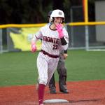 RYAN SPARKS | THE DAILY WORLD Montesano center fielder Taylor Galvin rounds second after hitting a two-run home run in a 10-6 win over Elma on Thursday at Montesano High School.