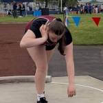 Hoquiams Sydney Gordon loads up to throw the shot put in a meet earlier this season.