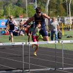PHOTO BY DENNIS NELSON Aberdeens Adonis Hammonds won the boys 300-meter hurdles at the Beaver Dam Jam Invitational on Saturday in Woodland.