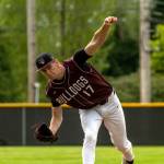 PHOTO BY FOREST WORGUM Montesano pitcher Caden Grubb tossed a three-hit shutout to beat Rochester 3-0 in the first game of a doubleheader on Tuesday at Vessey Field in Montesano.