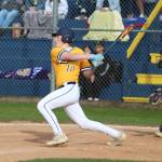 RYAN SPARKS | THE DAILY WORLD Aberdeens Parker Hollingsworth drives in a run with a base hit during an 8-1 loss to Tumwater on Friday in Aberdeen.
