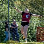 PHOTO BY FOREST WORGUM Hoquiam senior Sydney Gordon won the girls discus (pictured) and shot put at a league meet on Thursday at Hoquiam High School.
