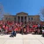 A crowd gathers at City Hall in Colorado Springs, Colo., on Saturday, May 2, to raise awareness about Indigenous people who have gone missing or who have been killed.