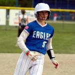 RYAN SPARKS | THE DAILY WORLD Elmas Sophie Jones heads to third base during a 5-4 loss to Cedar Park Christian on Friday in Elma.