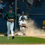 ELENA MILLS PHOTOGRAPHY Aberdeens Aidan Baker (kneeling) reacts after scoring a run during a 5-1 win over Woodland in a 2A District 4 play-in game on Friday at Pioneer Park in Aberdeen.