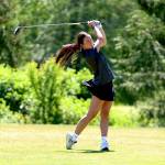 PHOTO BY HAILEY BLANCAS Montesano junior Makena Blancas takes a shot from the fairway during Mondays round of the 1A District 4 Championships at the Tumwater Valley Golf Course. Blancas placed second overall to lead the Bulldogs to the team title.