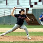 RYAN SPARKS | THE DAILY WORLD Montesano pitcher Kolson Hendrickson led the Bulldogs to a second-straight complete-game shutout with a 10-0 win over La Center in a 1A District 4 quarterfinal game on Tuesday in Hoquiam.