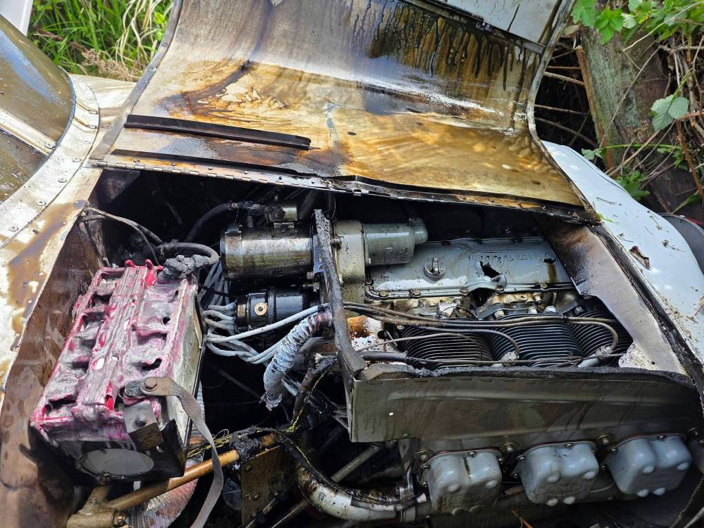 The engine caught fire and was heavily damaged.