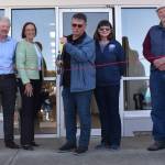 Jerry Knaak / The Daily World
Ocean Shores Mayor Frank Elduen cuts the ceremonial ribbon for the new Harbor Regional Health Family Medicine Clinic with the help of Harbor Regional Health CEO Tom Jensen, Harbor Medical Group Executive Director Elizabeth Tschimperle, Hospital Commissioners Christopher Thomas and Lynn Csernotta, and city councilmembers Denise Siers, Richard Wills and Curt Dooley.