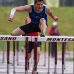 PHOTO BY FOREST WORGUM Elmas Logan Mullins competes in the 110-meter hurdles at the 1A Evergreen League Championships on Friday at Montesano High School.