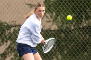 PHOTO BY FOREST WORGUM Aberdeens Sophie Knutson, seen here in a file photo, placed third overall at the 2A District Girls Tennis Singles Championships on Saturday in Longview.