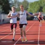 PHOTO BY MIKE ROBERTS Montesanos Benny Anderson (right) won the boys 800, 1600 and 3200-meter races at the 1A District 4 Championships on Thursday at Seton Catholic High School in Vancouver.