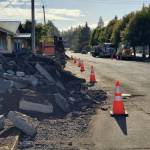 Construction crews struck a natural gas line with an excavator, resulting in a gas leak in Montesano.