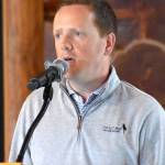Oyhut Bay Seaside Resort CEO Jason Meersman gives a presentation at the Greater Grays Harbor, Inc. Business Forum Lunch on destination marketing. (Jerry Knaak / The Daily World)