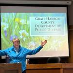 Jerry Knaak / The Daily World
F. McNamara Mac Jardine of the Grays Harbor County Public Defense department gets the May 2026 community furm underway.