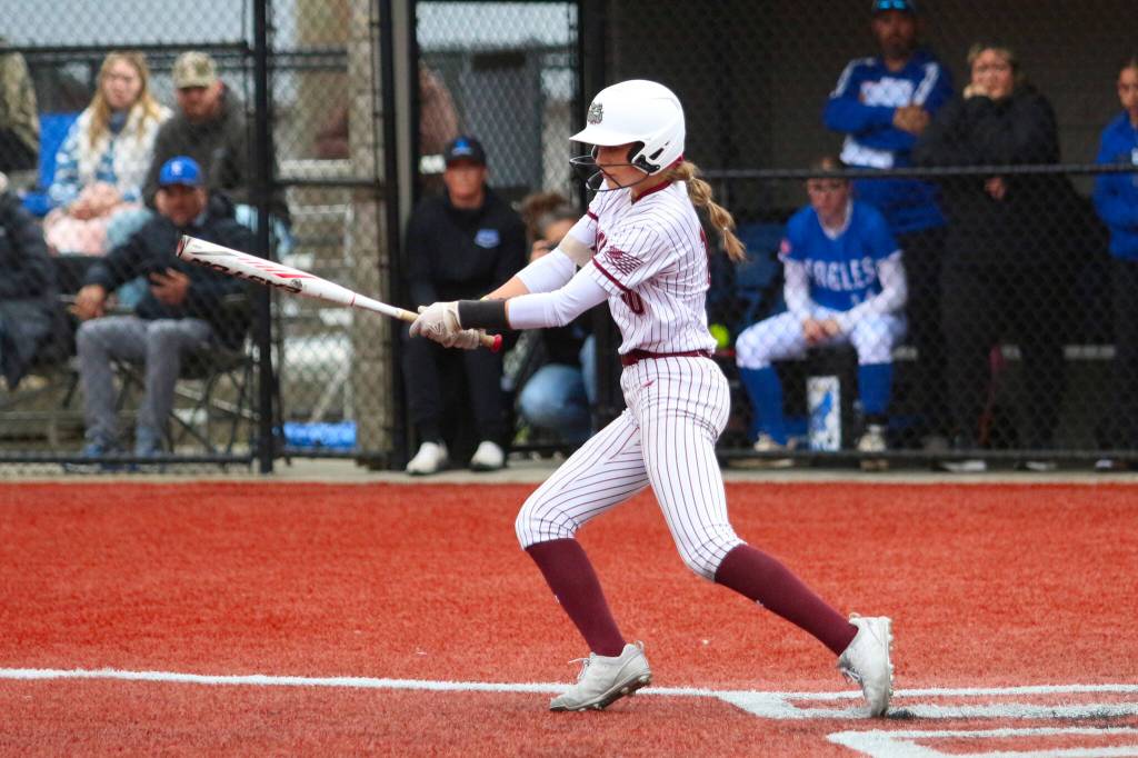 DAILY WORLD FILE PHOTO Montesano senior leadoff hitter Lex Stanfield connects for a hit during a game against Elma on April 23.