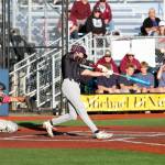 RYAN SPARKS | THE DAILY WORLD Montesanos Toren Crites connects with a pitch during a 2-1 loss to Kings in the 1A State championship game on Saturday at Joe Martin Stadium in Bellingham.