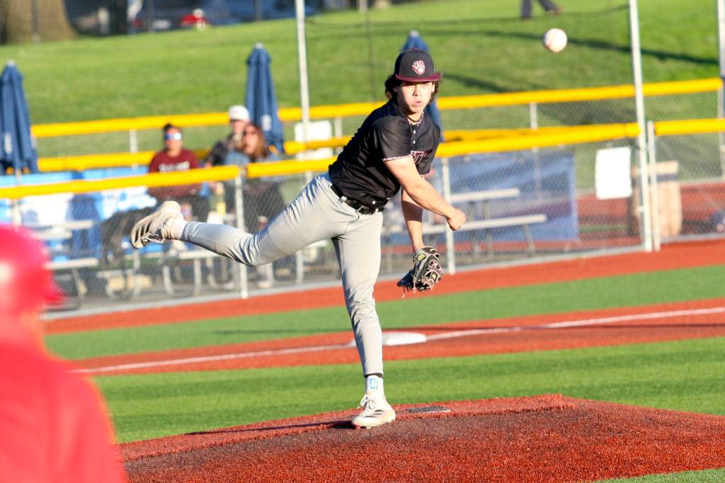 RYAN SPARKS | THE DAILY WORLD Montesano starting pitcher Kolson Hendrickson attempts a pickoff during a 2-1 loss to Kings in the 1A State championship game on Saturday at Joe Martin Stadium in Bellingham.