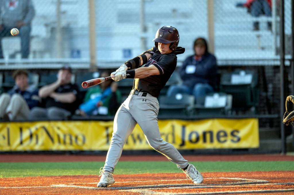 PHOTO BY FOREST WORGUM Montesanos Zach Timmons connects with a pitch during a 2-1 loss to Kings in the 1A State championship game on Saturday at Joe Martin Stadium in Bellingham.
