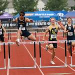 PHOTO BY DENNIS NELSON Aberdeens Adonis Hammonds (6) competes in the boys 300-meter hurdles at the WIAA 2A State Track & Field Championships on Saturday at Mount Tahoma High School in Tacoma.