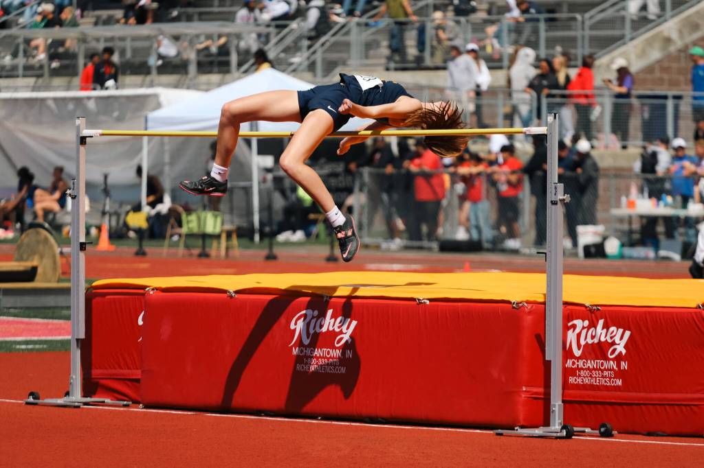 PHOTO BY DENNIS NELSON Aberdeens Haylee Jahner clears the bar in the girls high jump at the WIAA 2A State Track & Field Championships on Saturday at Mount Tahoma High School in Tacoma.