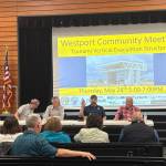 Jerry Knaak / The Daily World
Westport Mayor Ed Welter makes introductions at the tsunami tower project open house at Ocosta Elementary School on Thursday, May 28.