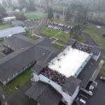 Karen Ducey / The Seattle Times
Students gather on the gym roof at Ocosta Elementary School during the annual Great ShakeOut drill last year. The building was the nations first tsunami evacuation structure, designed to withstand a Cascadia Subduction Zone earthquake and provide shelter on the roof for up to 2,000 people.