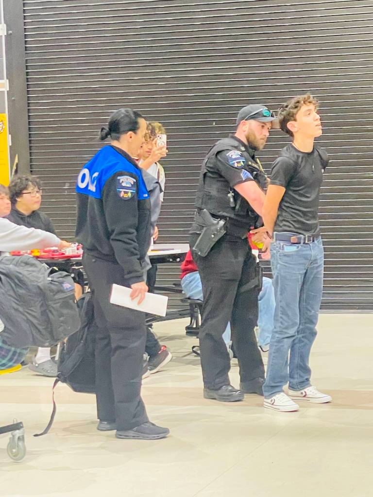 Jodi Brown / North Beach High School
The Ocean Shores Police Department conducts a mock arrest during a Grim Reaper exercise.