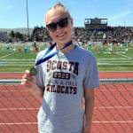 SUBMITTED PHOTO Ocosta junior Ailyn Haggard shows off her state-championship medal after winning the 1B Girls 800-meter race at the WIAA State Championships on May 30 in Yakima.