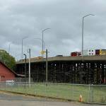 Hoquiam Police Department
A school bus collided with a concrete barrier on the Simpson Avenue Bridge causing a major traffic jam on Tuesday.