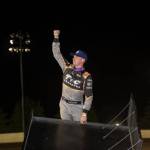 4 Ever Moments Photography
Day one Timber Cup sprint car winner, Trey Starks, reacts to the crowd from the back of his car in victory lane Sunday night in Elma.