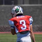 T. Michaels / The Daily World
Willapa Valleys Blane King (#3) heads back to the defensive huddle after a defensive play at the state all star game.