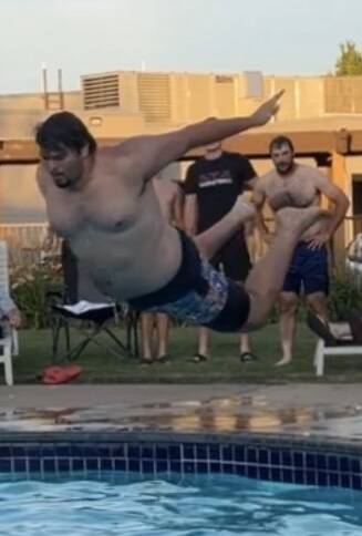 Mason Fry
Montesanos Lucas Delgado on his winning belly flop at the all star football game team building competition.