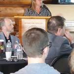 Kayla Dunlap from the Port of Grays Harbor gives a presentation at the Rotary Log Pavilion in Aberdeen. (Andrea Watts / The Daily World)