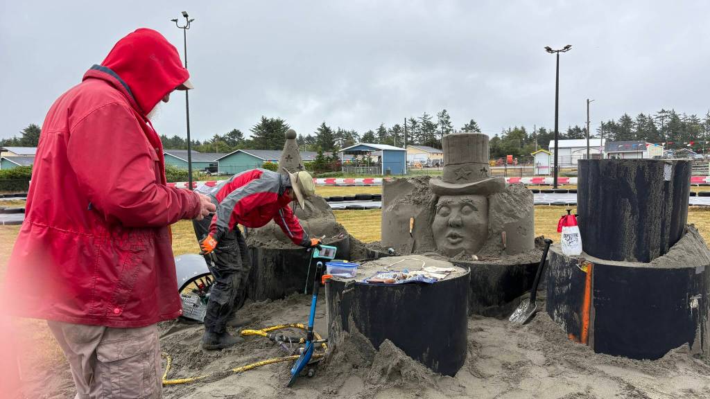 Angi Knaak / For The Daily World
The beginnings of the sandcastle art display at the Playtime Family location.