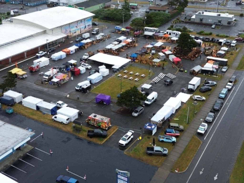 An overhead view of the Ocean Shores Convention Center as Sand and Sawdust got underway. (CJ Ripley / For The Daily World)