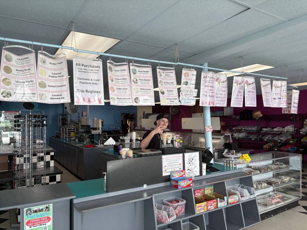 Jacob greets customers at Murphys Homemade IceCream & Candy in Ocean Shores.