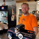 Drew greets customers at Buddy Moos in Hoquiam.