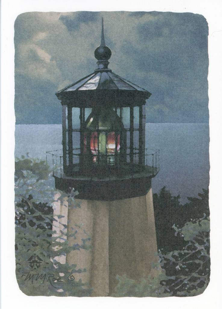 Grays Harbor Light, Cape Meares and Umpqua River are among 16 notecards featuring watercolors of lighthouses by the late M.M. Roe of Humptulips. Her husband, Jim Plampin, has donated a sizeable inventory of notecards to the Westport South Beach Historical Society.
x