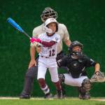 PHOTO BY FOREST WORGUM Montesanos Dominic Cardenas (12) watches a drive to the outfield during a Little League 8-10 District 3 Tournament game against Chehalis on Friday at Pioneer Park in Aberdeen.