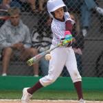 PHOTO BY FOREST WORGUM Montesanos Slade Messick connects with a pitch during a Little League 8-10 District 3 Tournament game against Chehalis on Friday at Pioneer Park in Aberdeen.