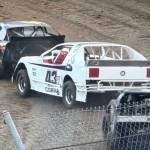 Close quarters: Shane Kerrigan (#43) works for position behind Scott Fritz during the Super Stock final at the raceway.