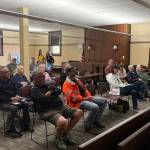 Jerry Knaak / The Daily World
Twin Harbors Waterkeeper Lee First addresses a group of interested and concerned citizens at the Hoquiam Timberland Library on Tuesday.