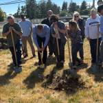 Jerry Knaak / The Daily World
Shovels in the ground signify the official start of construction of the Westport Community Skatepark.