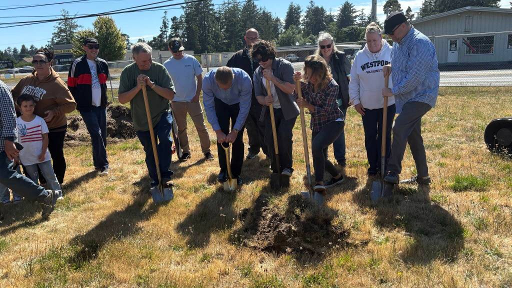 Jerry Knaak / The Daily World
Shovels in the ground signify the official start of construction of the Westport Community Skatepark.