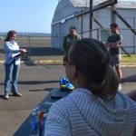 Jerry Knaak / The Daily World
Education specialist Cheyenne Autin tells volunteers about migratory shorebirds during the Grays Harbor Wildlife Refuge clean-up event.