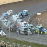 T. Michaels photos / The Daily World
The start of the Modified Nationals at Grays Harbor Raceway with cars three-wide adds to the intensity of the first lap of the 24-car main event.