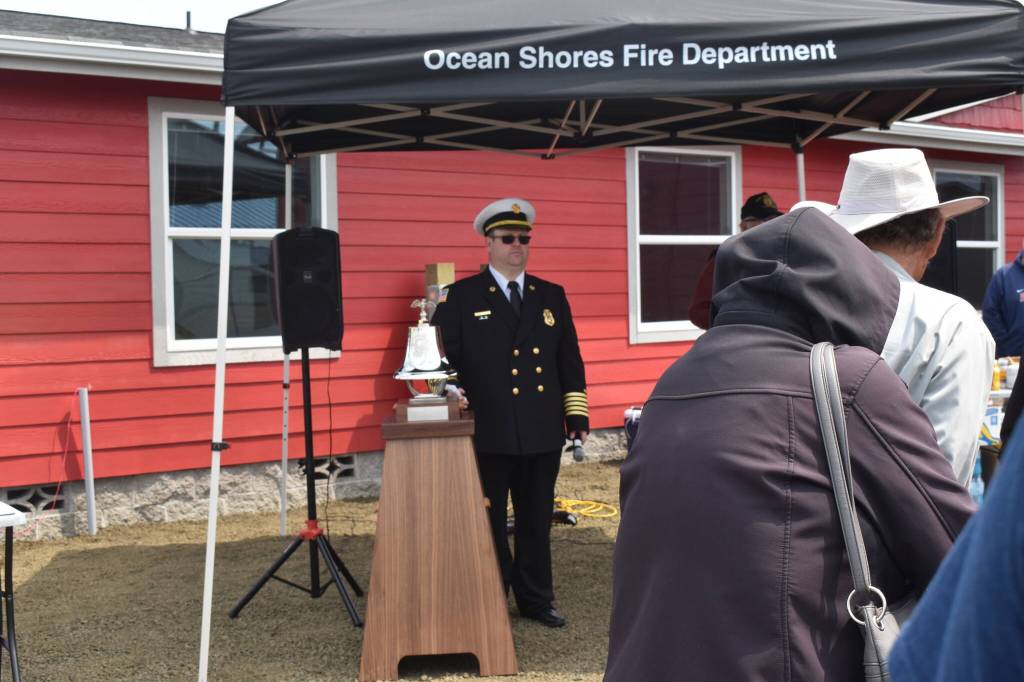 Jerry Knaak / The Daily World
Ocean Shores Fire Chief Brian Ritter rings the South Fire Stations bell for the first time.