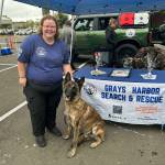 Holly, a member of Grays Harbor Search and Rescue, was introducing rescue Zoekur to the attendees at the Emergency Preparedness Expo Saturday in Aberdeen. Zoekur is a well-trained and very friendly Dutch Shepard.
